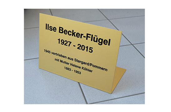 Tischaufsteller in Alu gold matt, L-Form