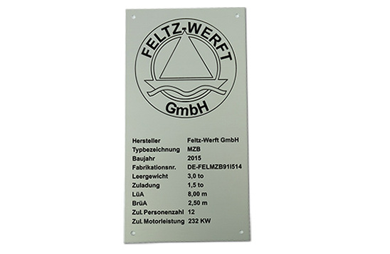 Typenschild Alu silber mit Elxoalunterdruck schwarz