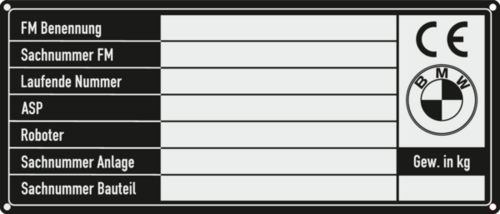 Typenschild BMW 140x60x1,5mm, Ecken R2, 4 Bohrungen