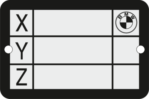 Typenschild BMW XYZ 45x30x1,5 mm R2,5