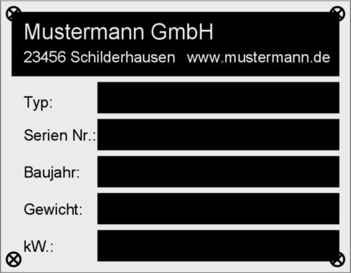 Typenschild 90x70 gebohrt