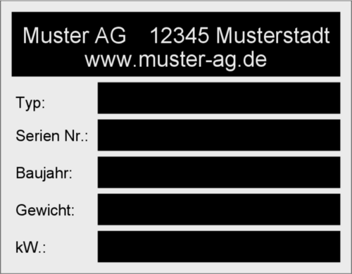 Typenschild 90x70 selbstklebend