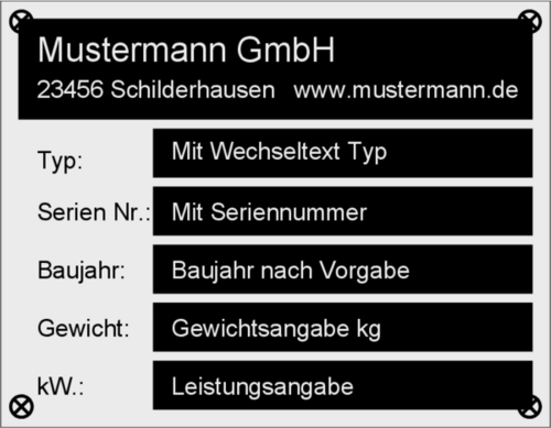 Typenschild 90x70 gebohrt