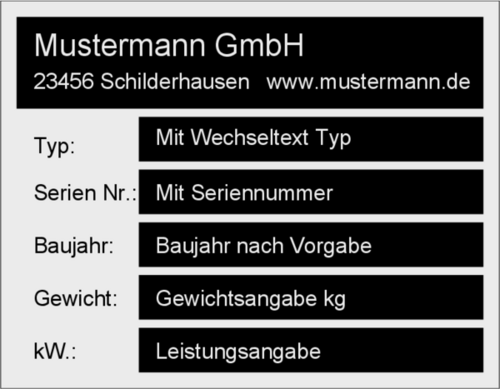 Typenschild 90x70 selbstklebend