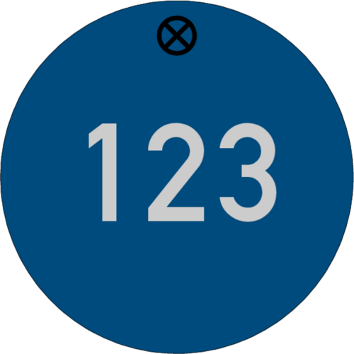 Werkzeugmarke Ø 40 mm Aluminium blau matt mit Zifferngravur