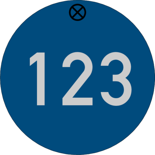 Werkzeugmarke Ø 50 mm Aluminium blau matt mit Zifferngravur