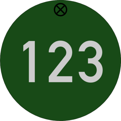 Werkzeugmarke Ø 50 mm Aluminium grün matt mit Zifferngravur