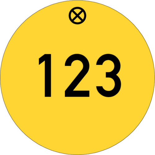 Werkzeugmarke Ø 40 mm Kunststoff gelb mit Zifferngravur